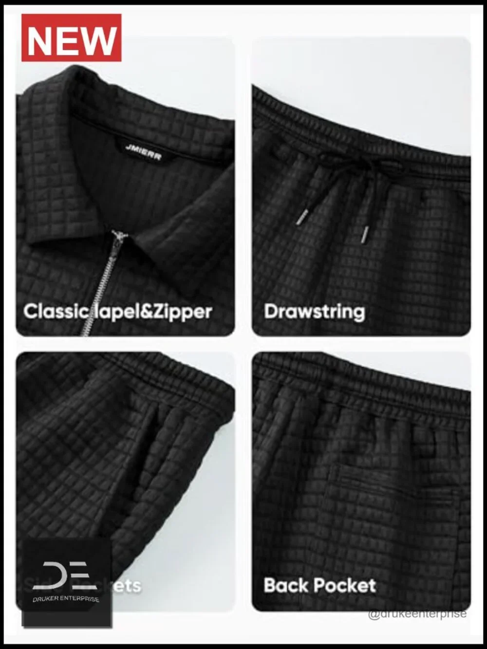 Men's 2 Piece Waffle Knit Outfit Half Zip Polo Shirt and Shorts Textured Summer